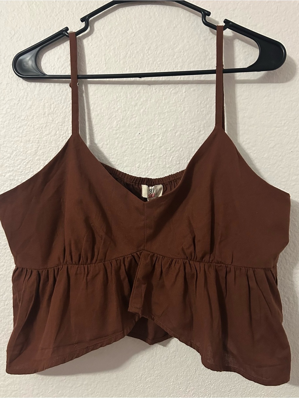 Brown Spaghetti Strap Peplum Top - Women